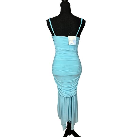 Majorelle Blue Ruched Midi Slip Dress SMALL Mesh Ballerina Bodycon $178 Boho NEW - Picture 6 of 7